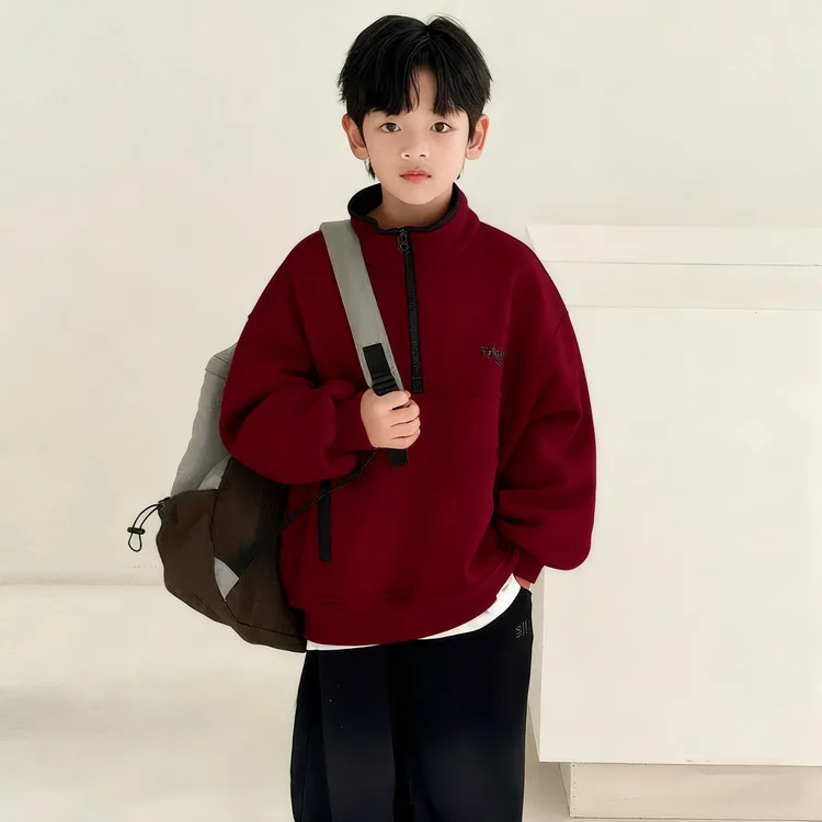 男童冬季卫衣一绒儿童加绒红色本命年上衣2026新款大童装冬装潮