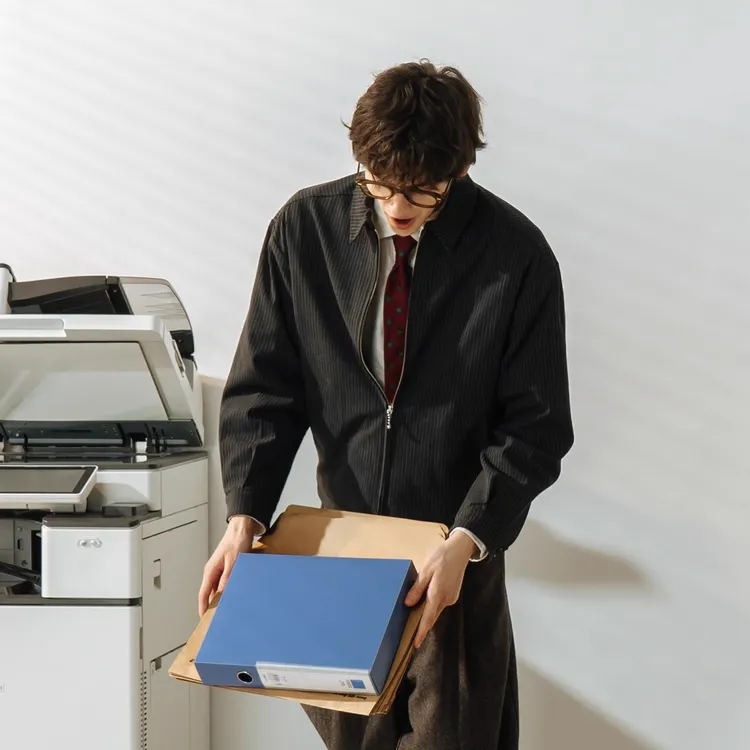 UTIMUS条纹夹克复古外套基础boxy版型翻领拉链上衣通勤职场秋冬