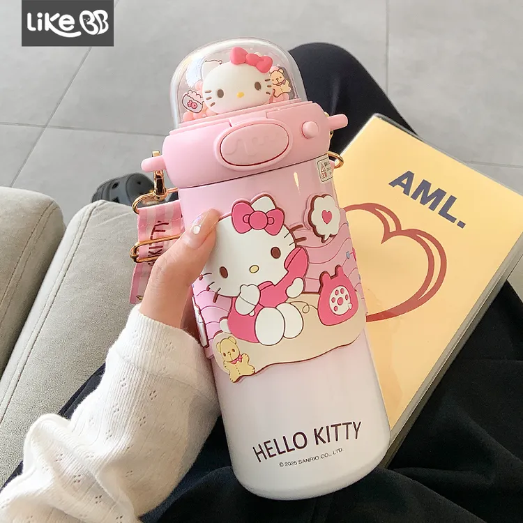 hellokitty可爱保温杯女生高颜值吸管水杯女新款2025便携学生杯子