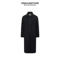 Singularity Me 9A 55721 绵羊毛羊绒拉绒翻领奢毛呢大衣长款外套