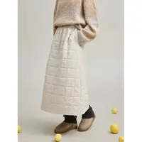 麻霖丝麻混纺方格切线显瘦保暖浮点肌理小A型文艺感夹棉半身裙