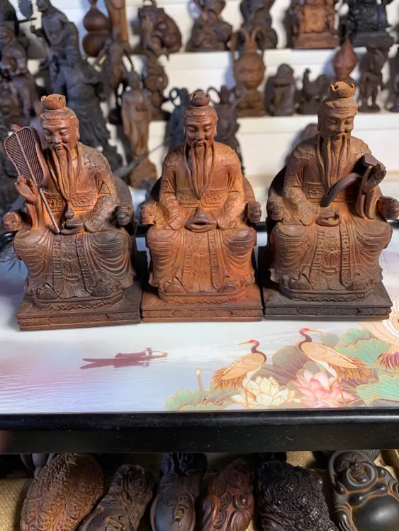 太行崖柏雷击木三件三清套装摆件10x5.8cm原木原色精心设计