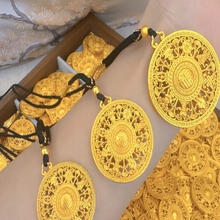 铜合金项链 701镀k金金店同款盘龙绳万字八宝罗盘毛衣链男女