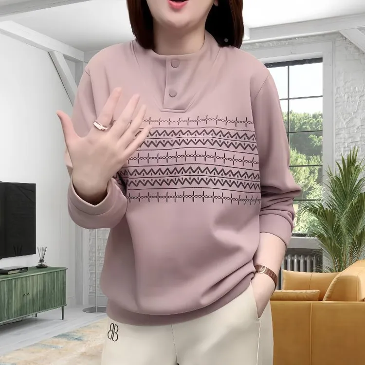 早春新款长袖立领套头卫衣宽松显瘦休闲时尚减龄显瘦印花潮流上衣