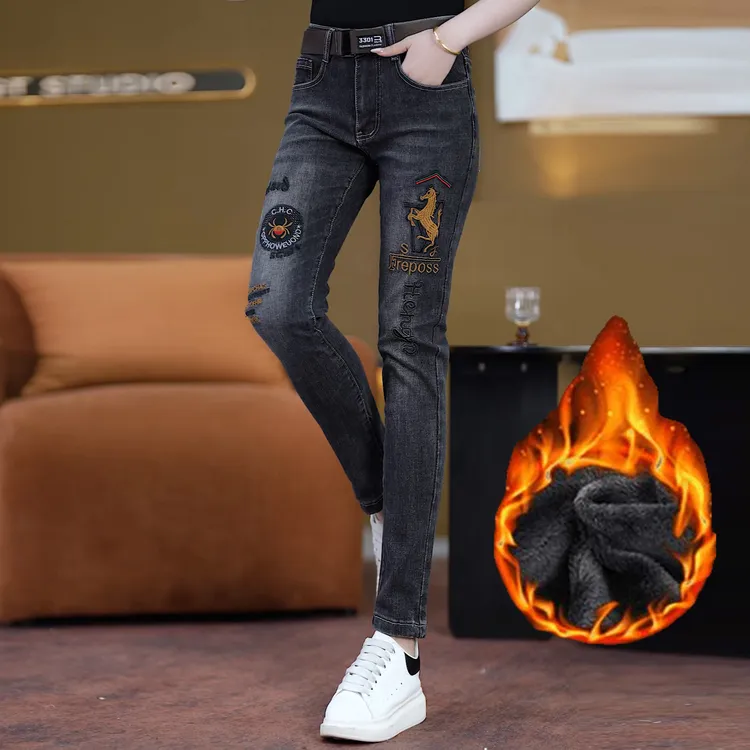 香港潮牌高档男士牛仔裤2025秋冬高端时尚加绒弹力修身小脚裤