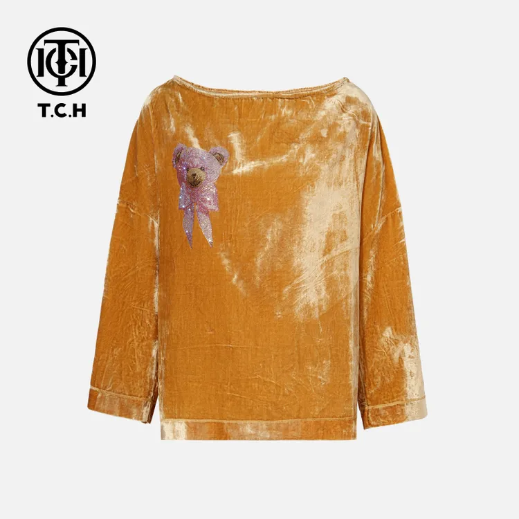 TCH私服烫钻工艺时尚休闲百搭秋款长袖T恤女T75C08E5029轻奢tch