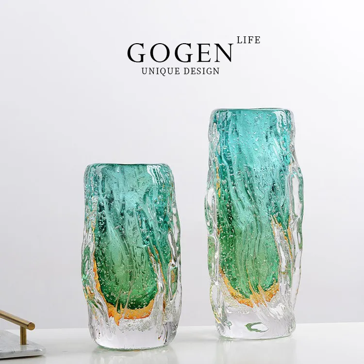 湖水蓝琉璃花瓶 手工轻奢高级感客厅插花艺术干花器餐桌装饰摆件