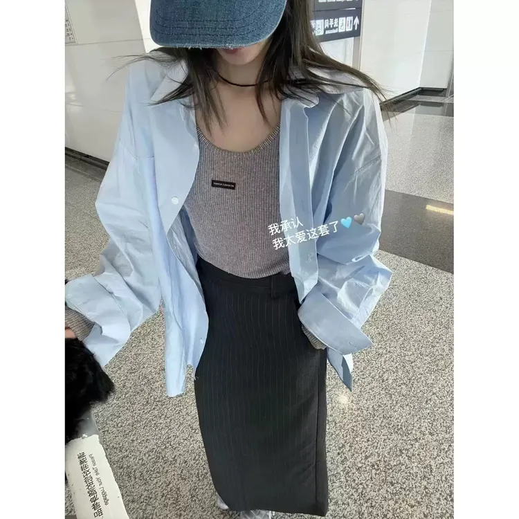 秋季新款慵懒百搭防晒长袖衬衫女休闲外套宽松韩版透气纯色时尚