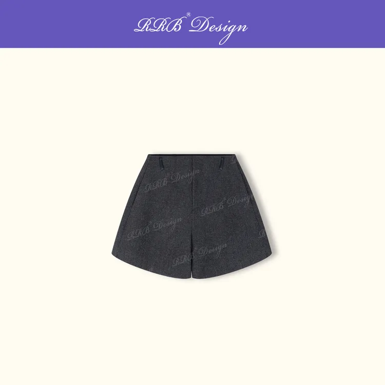 RRB Design 高腰显瘦百搭毛呢短裤靴子裤A字休闲阔腿裤