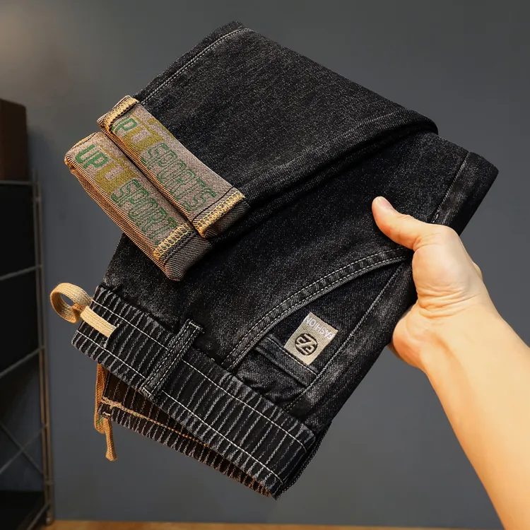 秋季新款松紧腰牛仔裤男款弹力锥形直筒裤修身百搭男士新款长裤子