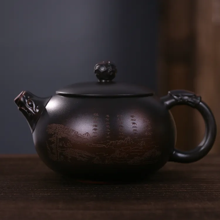 紫陶迎客松祥龙西施凤鸣壶大容量家用中式手工泡茶大号紫砂壶Q