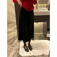 【花边黑裙】秋冬穿搭氛围感花边开叉半身裙-CQ55662
