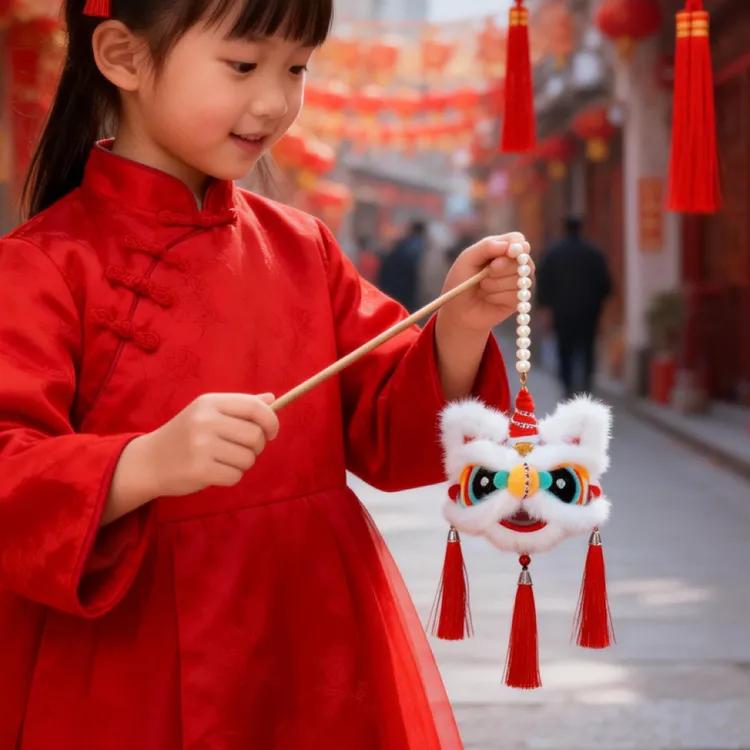 可爱国风小醒狮挂件超萌