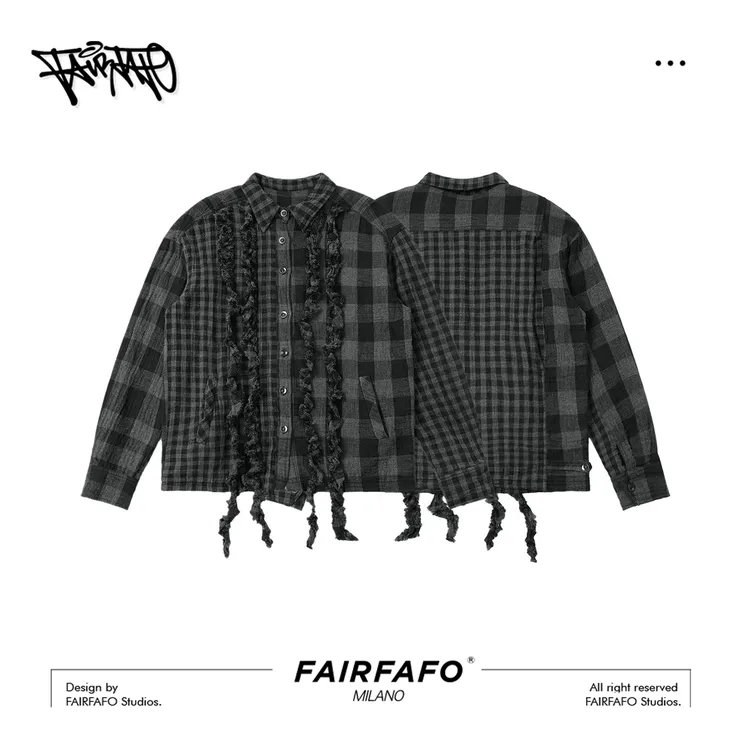 【褶皱格纹拼接衬衫】MTCS59052