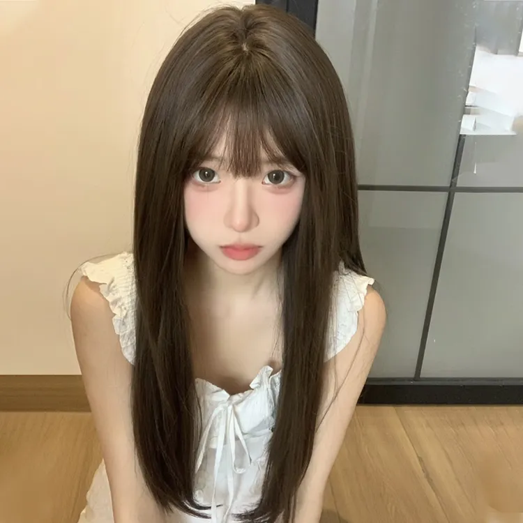 呐森假发女长发长直发空气刘海Lolita圆脸甜美自然夏天网红JK全头