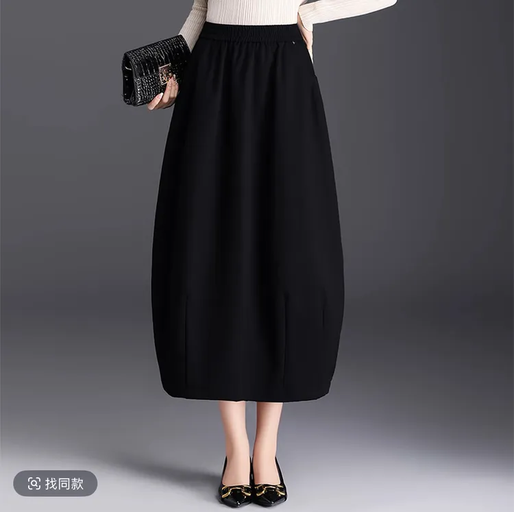 2025年秋季高腰A字气质不挑身材百搭显瘦休闲口袋工装花苞半身裙