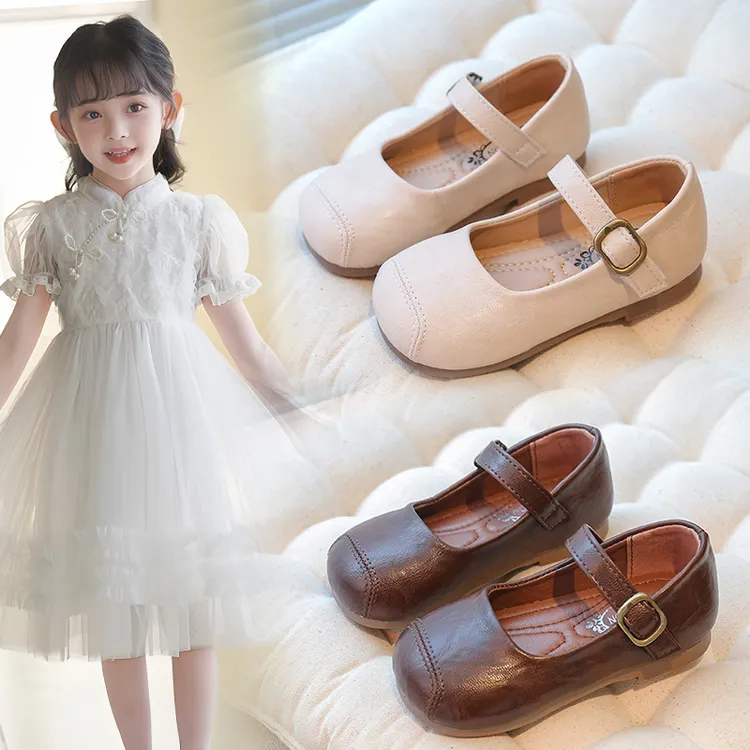 童鞋新款浅口软底儿童奶奶鞋2025春秋季纯色简约女童小皮鞋x