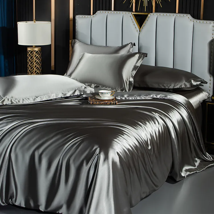 水星高端家纺出口真丝四件套桑蚕丝绸缎被套床单床笠夏季冰丝滑被