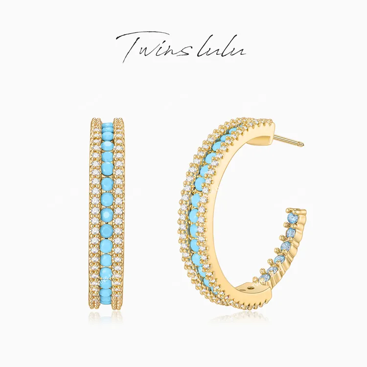 TWINS LULU 镀K金【松澜】时尚百搭度假风圆形蓝色耳环TSL3077