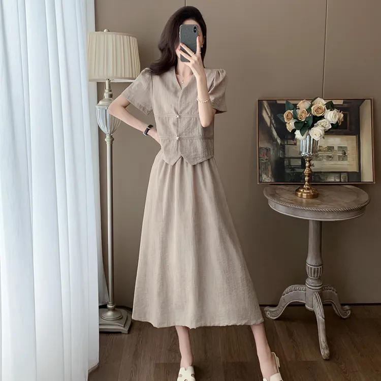 减龄漂亮洋气套装裙女夏休闲气质时尚泡泡袖两件套气质韩版高级感