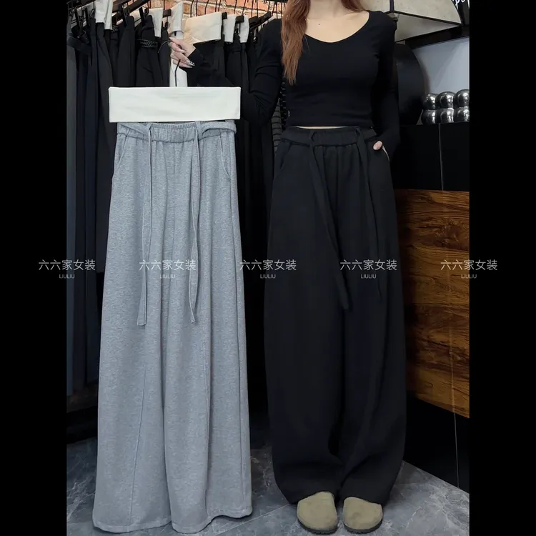 冬季加绒韩系高腰显瘦弯刀裤！百搭超推荐（裤长102）