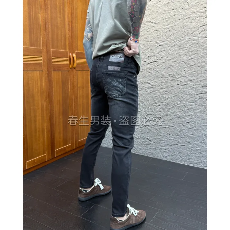 2025秋冬新品时尚休闲百搭净版修身黑灰色男士小脚牛仔裤3332