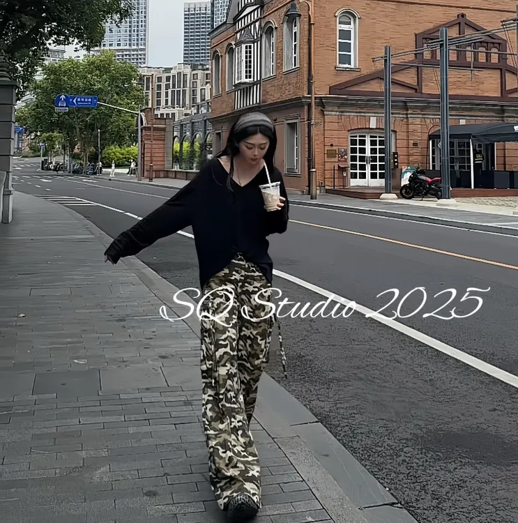 【街头辣辣裤】显瘦运动休闲炸街迷彩超模裤工装裤-A1432卡码拍小