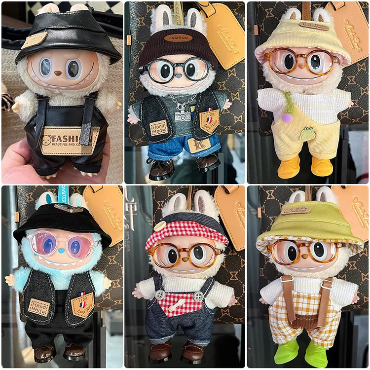 （仅娃衣）适用于17cm一二三代马卡龙坐坐拉布布衣服娃衣套装背带裤