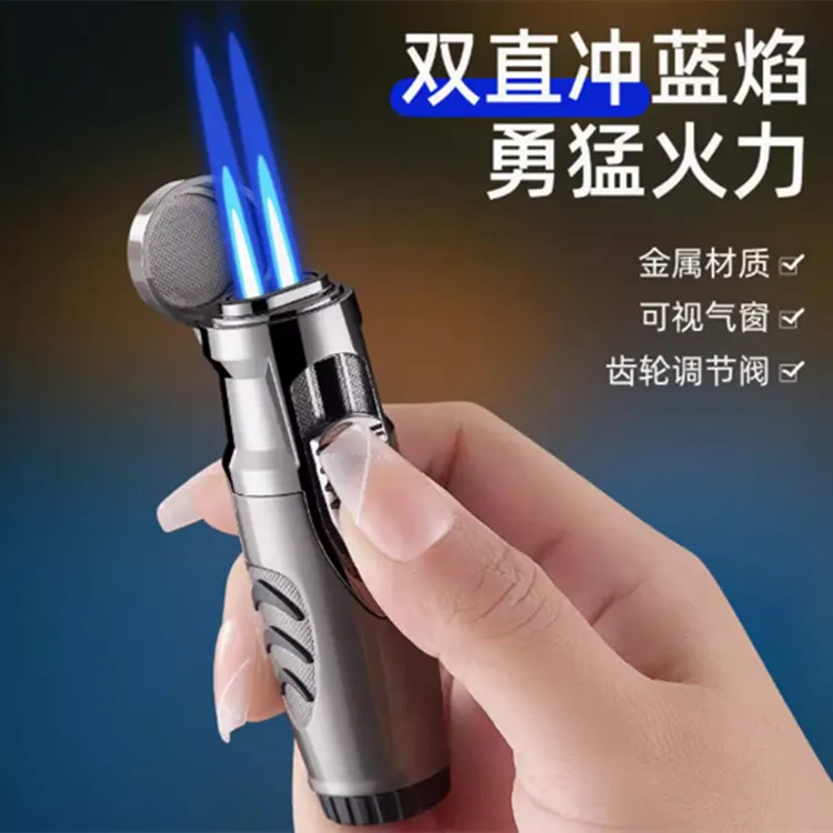 新款单双直冲防风充气打火机个性创意直冲蓝焰点艾灸点蚊香打火机