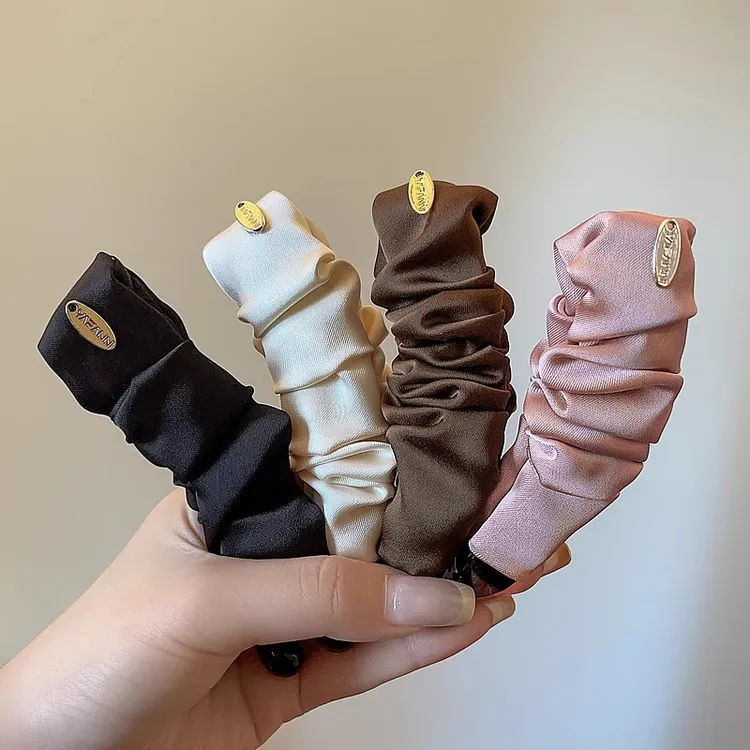 香蕉夹缎面褶皱布艺夹子纯色发夹高级后脑勺新款马尾百搭发饰批发