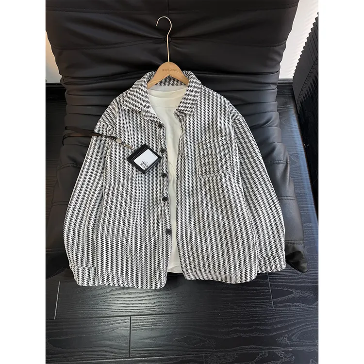 雪尼尔条纹衬衫男款秋冬季加绒加厚长袖外套设计感高级感情侣衬衣