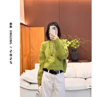 XIAOJING【全面绞花】100羊毛绞花慵懒休闲短款廓形套头毛衣