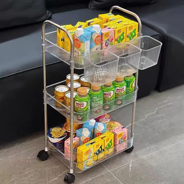 透明亚克力置物架小推车零食车小推车房间收纳神器实用小家具