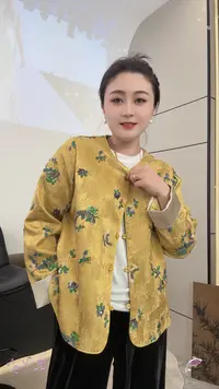 提花女款中国风秋季透气宽松型薄款短外套中式立领休闲民族风