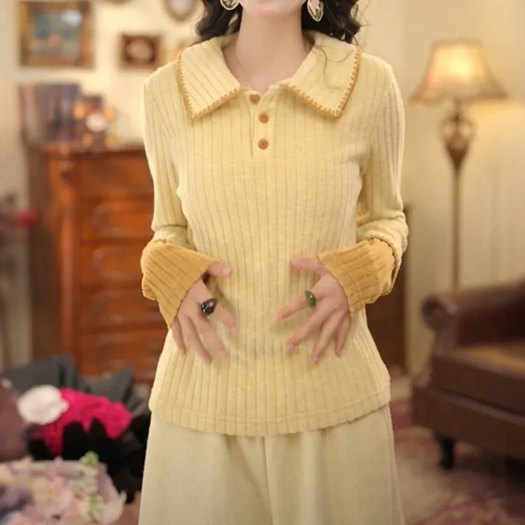 设计感翻领针织衫女2025冬季新款撞色宽松显瘦气质休闲百搭上衣潮