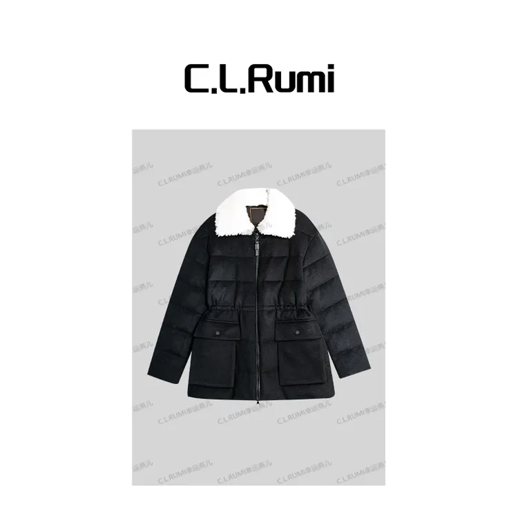 【Rumi精选】“极光映雪”冬季加厚保暖羊毛抽腰鹅绒羽绒服7362wt