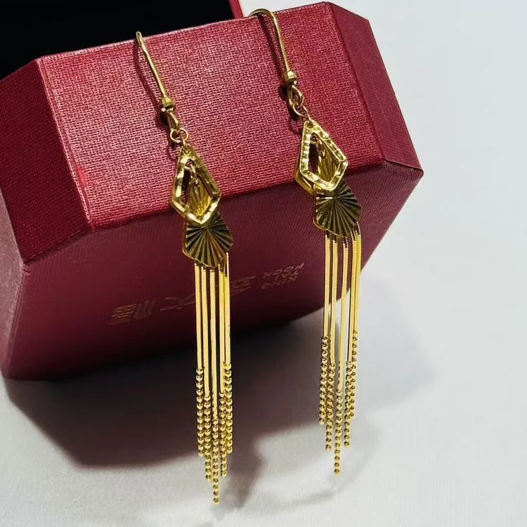 黄金足金999新款几何流苏耳环