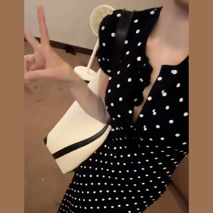 【现货+运贴5米】赫本风法式黑色波点连衣裙子女装2025新款长裙2097