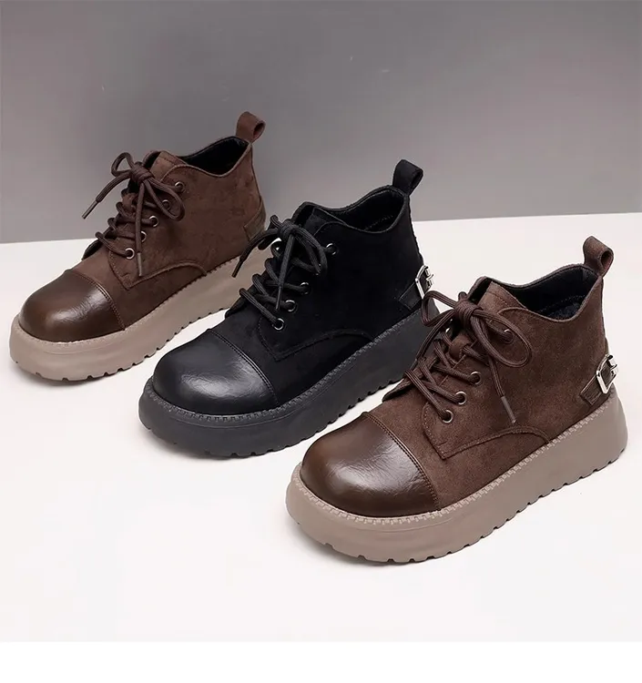 马丁靴女2025年秋冬季新款厚底舒适系带式小个子增高防滑舒适短靴