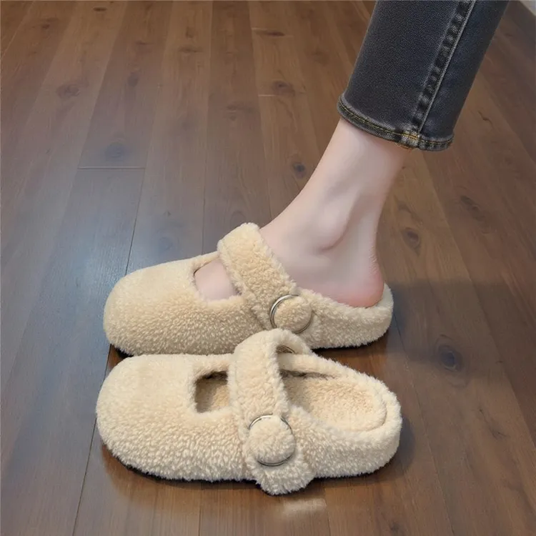 品质包头半拖玛丽珍鞋冬外穿2025秋冬新款百搭保暖毛毛鞋时尚鞋女