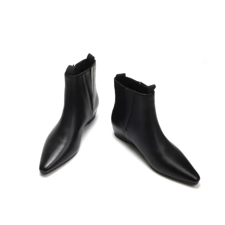 尖头羊皮气质极简百搭平底低跟短靴切尔西女瘦瘦靴单靴XC1109-1