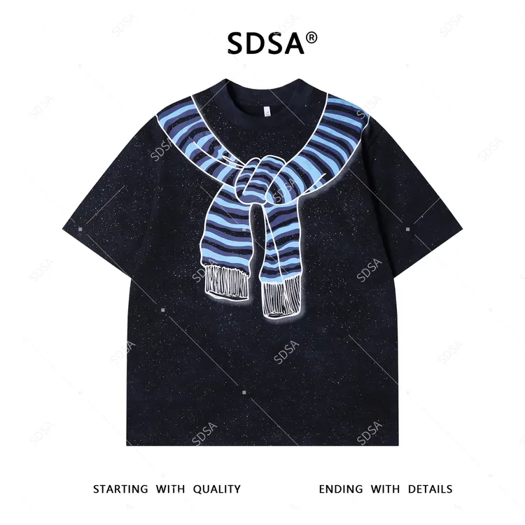 夏季高级感新款男士简约满天星手绘披肩印花短袖T恤百搭圆领宽松