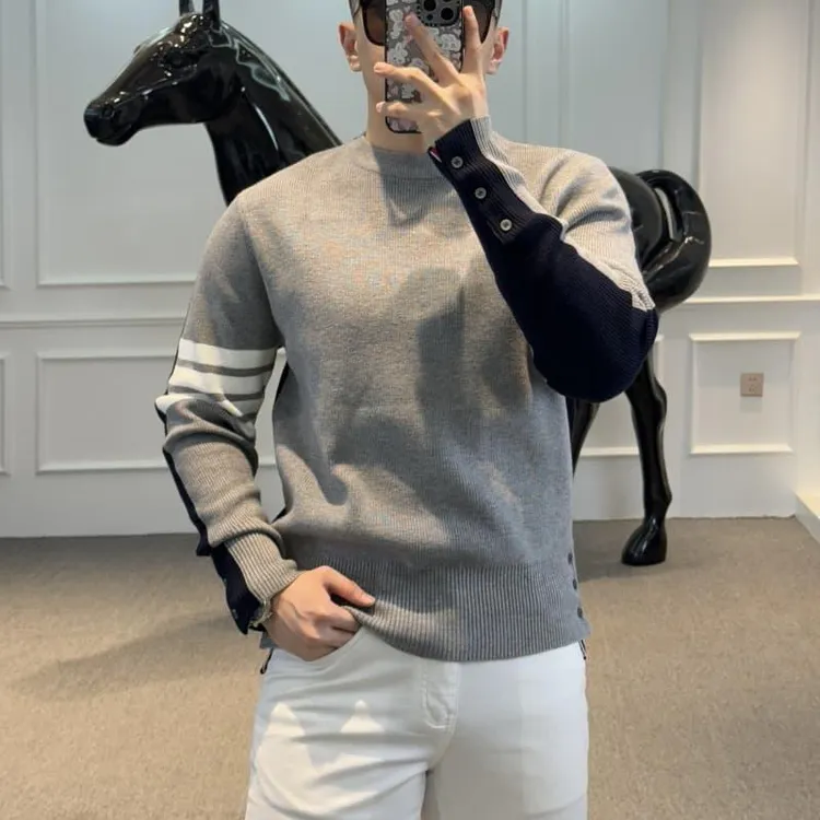 2025欧版秋冬季新款高品质男士纯色时尚潮流百搭打底衫针织毛衣