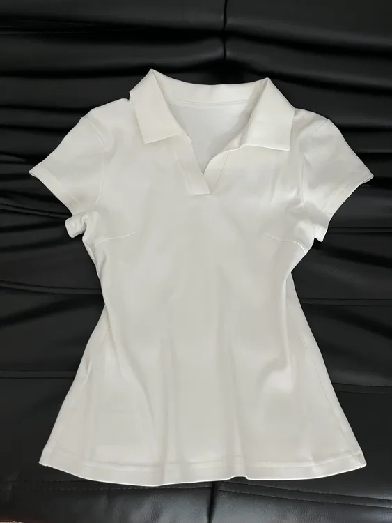 纯棉polo领正肩短袖t恤女夏季2025新款韩版纯色修身显瘦翻领上衣