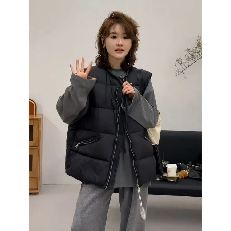 韩版简约圆领白鸭绒马甲女2025秋冬新款宽松休闲加厚保暖百搭马夹