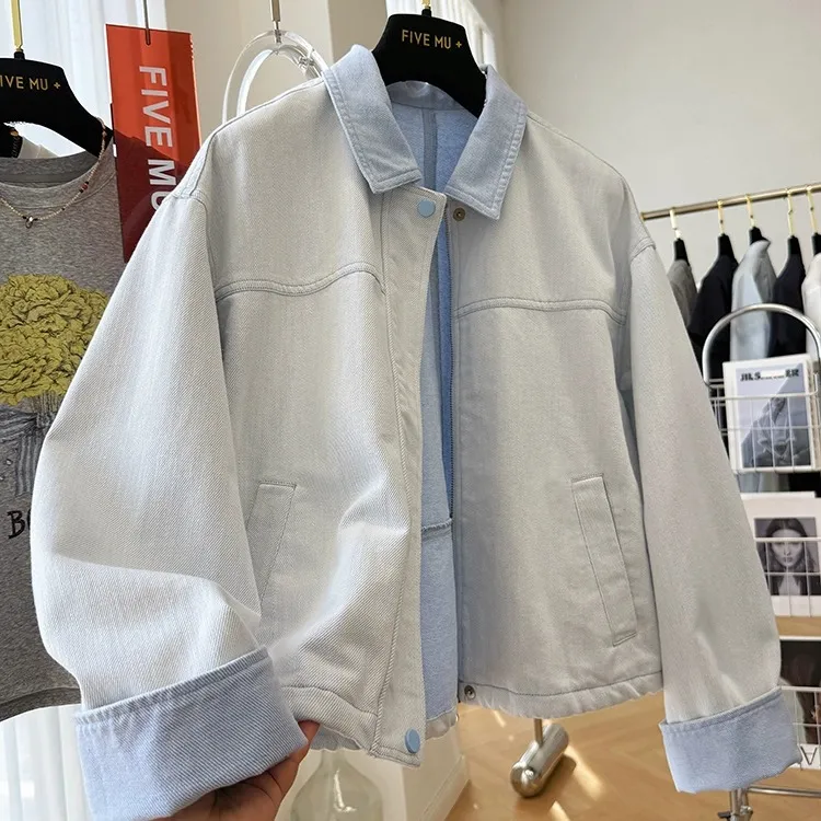 高级感超好看韩系休闲牛仔外套女春季出游独特漂亮翻领外套女春秋