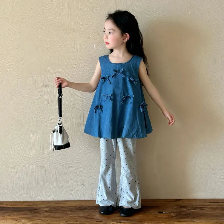 女童套装2025夏季新款中小童2-7岁韩版牛仔裙休闲喇叭裤洋气