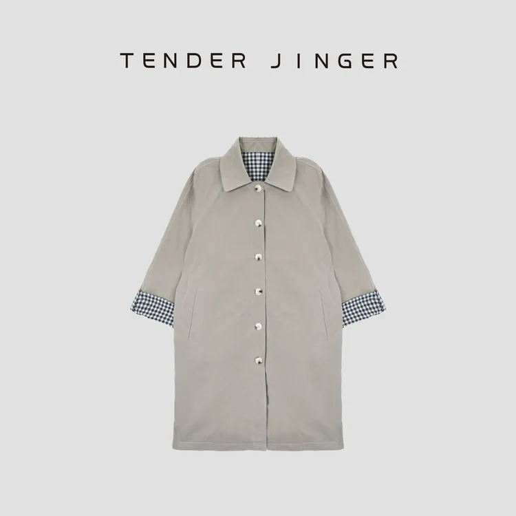 Tender Jinger翻领单排扣线气质长款风衣外套T53YGG50016