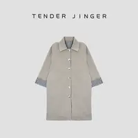 Tender Jinger翻领单排扣线气质长款风衣外套T53YGG50016