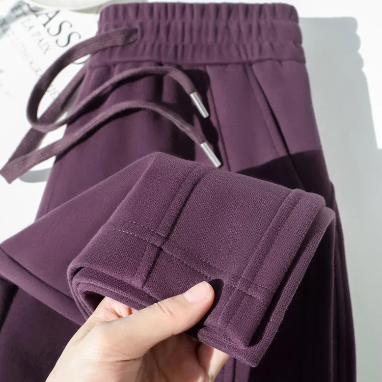 意大利西梅紫!酱紫色高腰垂坠感直筒阔腿裤女乌梅紫色窄版香蕉裤